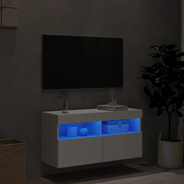 vidaXL TV Wall Cabinet with LED Lights White 80x30x40 cm