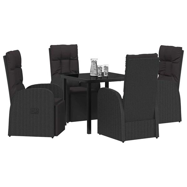 vidaXL Garden Dining Set with Cushion 5 pcs Black Poly Rattan