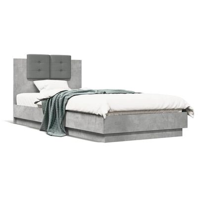 vidaXL Bed Frame with Headboard and LED Lights Concrete Grey 90x200 cm