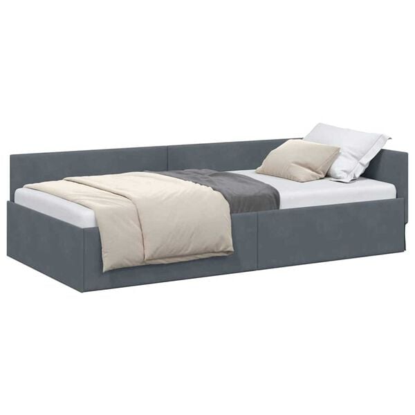 vidaXL Corner Bed Frame with Headboard Dark Grey 80 cm x 200 cm Velvet