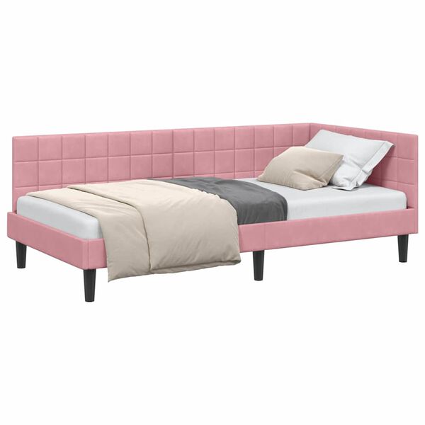 vidaXL Corner Bed Frame with Headboard Pink 100 x 200 cm Velvet