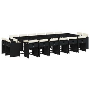 vidaXL 17 Piece Garden Dining Set with Cushions Black Poly Rattan
