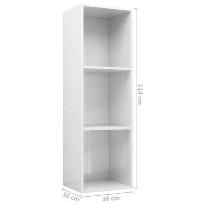 vidaXL Book Cabinet/TV Cabinet High Gloss White 36x30x114 cm Engineered Wood