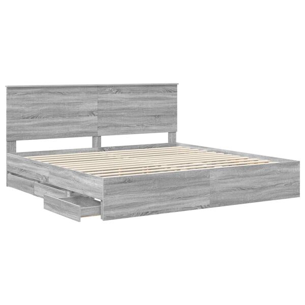 vidaXL Bed Frame with Drawer Grey Sonoma 200 x 200 cm Engineer Wood