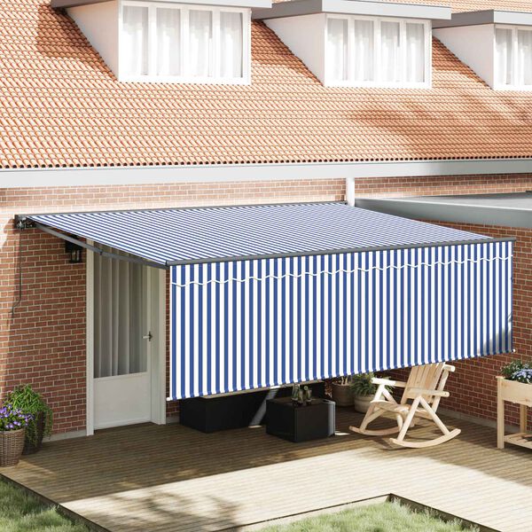 vidaXL Retractable Awning Manual Blue and White 400 x 300 cm