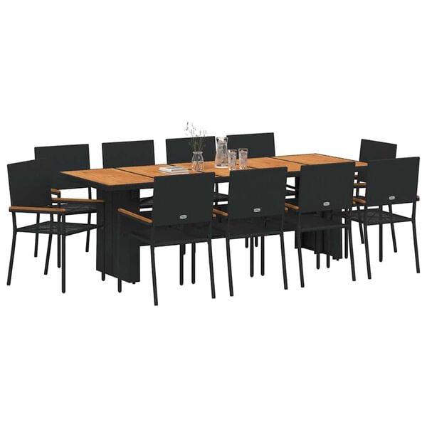 vidaXL Garden Dining Set 11 pcs Black Poly Rattan