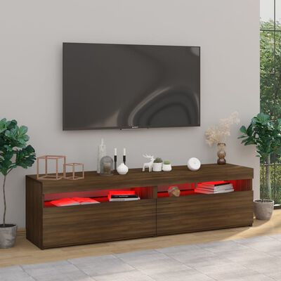 vidaXL TV Cabinet with LED Lights 2 pcs Brown Oak 75x35x40 cm