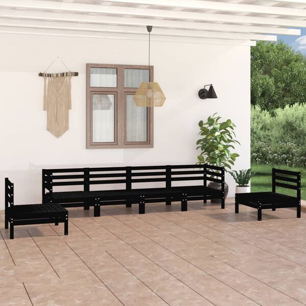 vidaXL 6 Piece Garden Lounge Set Black Solid Pinewood