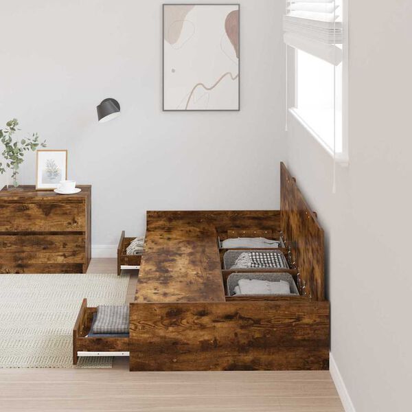 vidaXL Bed Frame with Headboard Smoked Oak 90 x 200 cm Engineered Wood