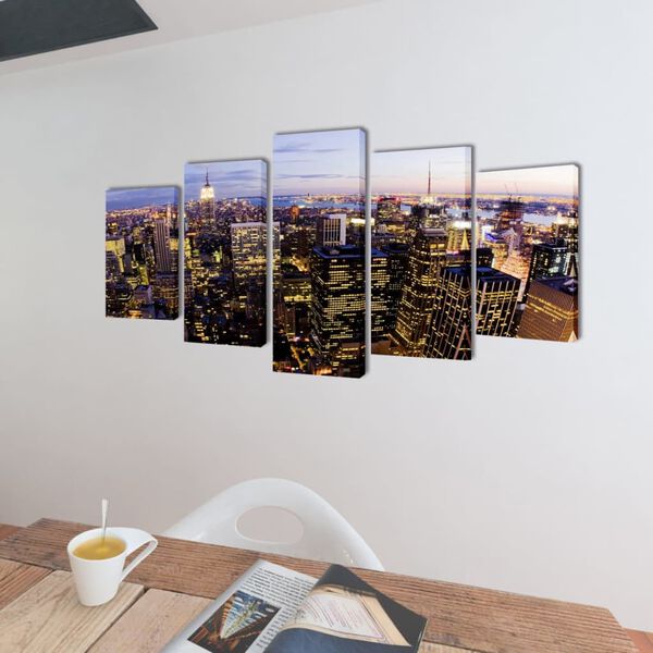 Canvas Wall Print Set Birds Eye View of New York Skyline 200x100cm