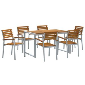 vidaXL Garden Dining Set 7 pcs Grey Solid Acacia Wood