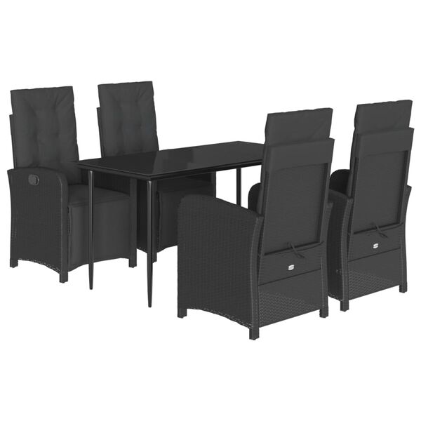 vidaXL 5 Piece Garden Dining Set with Cushions Black Poly Rattan