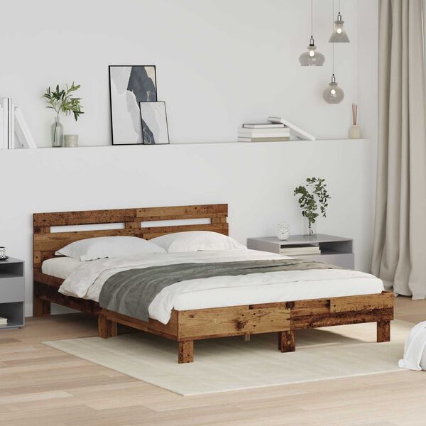 vidaXL Bed Frame with Headboard Old Wood 120 x 200 cm Engineered Wood