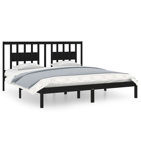 vidaXL Bed Frame without Mattress Black Solid Wood 200x200 cm (810041+818694)