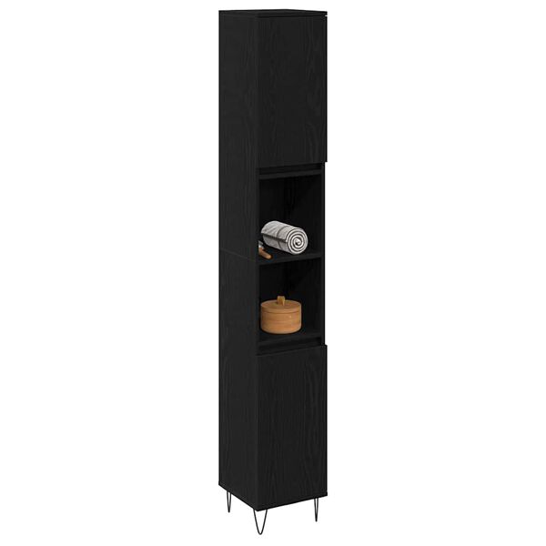 vidaXL Bathroom Cabinet Black Oak 30 x 30 x 190 cm Engineered Wood