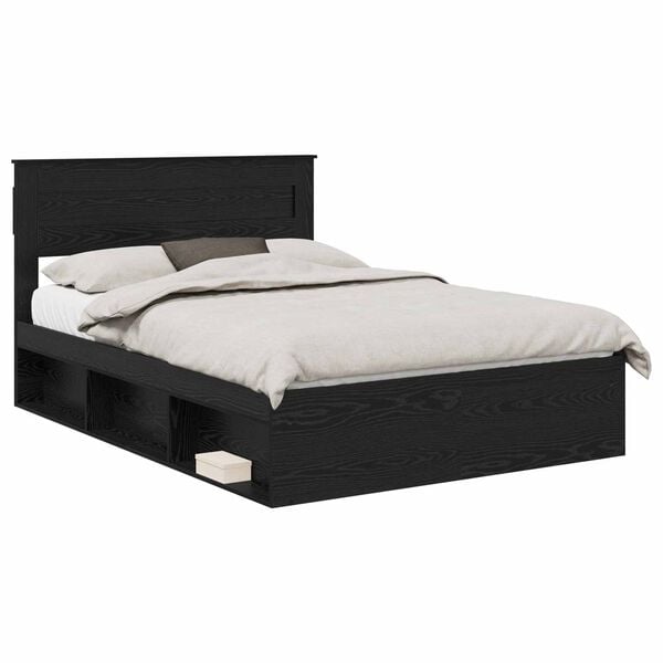 vidaXL Bed Frame with Headboard Black 160 x 200 cm Solid Pine Wood
