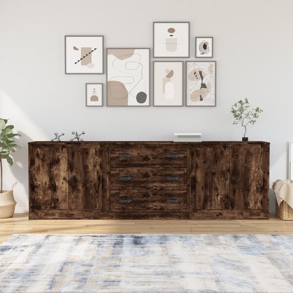 vidaXL Sideboards 3 pcs Smoked Oak Engineered Wood