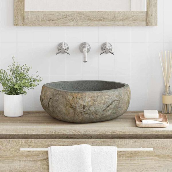 vidaXL Basin Light grey (38-45) x (30-35) x 15 cm River stone