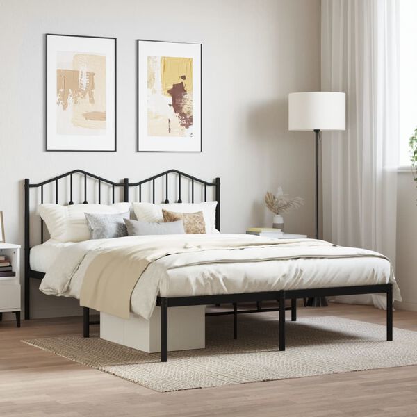 vidaXL Metal Bed Frame without Mattress with Headboard Black 140x190cm