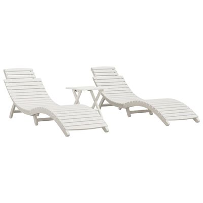 vidaXL Sun Loungers 2 pcs with Table White Solid Wood Acacia
