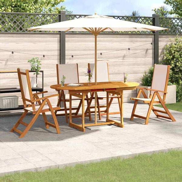 vidaXL 5 Piece Garden Dining Set Solid Wood Acacia and Textilene