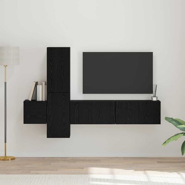 vidaXL TV Cabinet Set Wall-mounted 5 pcs Black Oak Engineered Wood