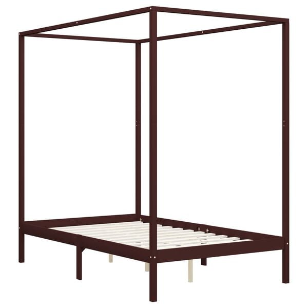vidaXL Canopy Bed Frame without Mattress Dark Brown Pine Wood 140x200 cm (283271+321988)