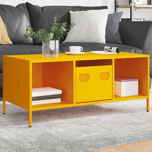 vidaXL Coffee Table Mustard Yellow 101.5x50x43.5 cm Cold-rolled Steel
