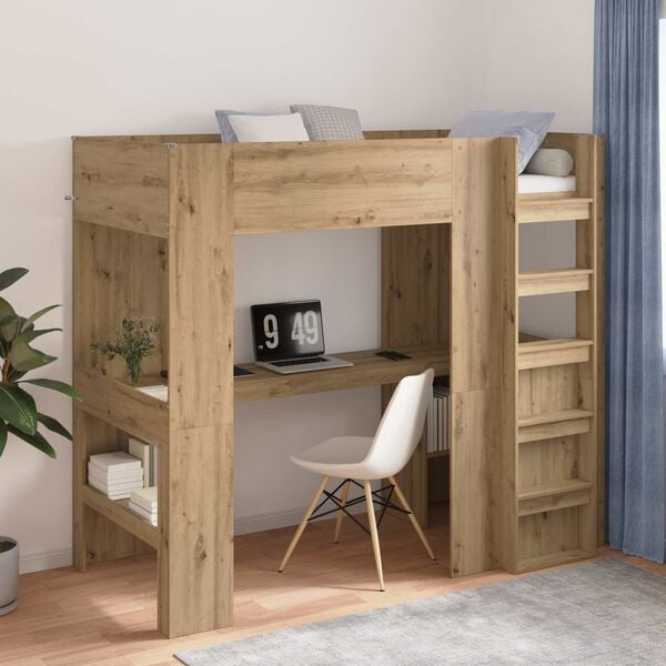 vidaXL Loft Bed Frame with Desk with Storage Artisan Oak 90 x 200 cm