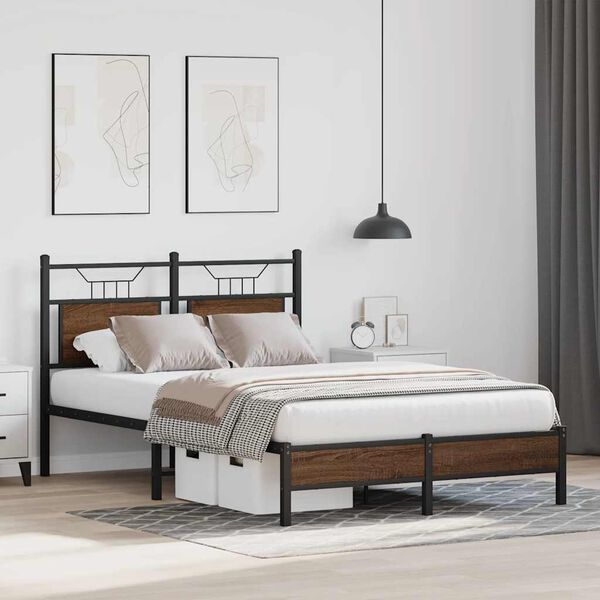 vidaXL Bed Frame without Mattress Brown Oak 120x190 cm Small Double Engineered Wood