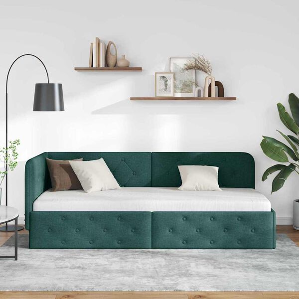vidaXL Corner Bed Frame with Headboard Dark Green 80 x 200 cm Fabric