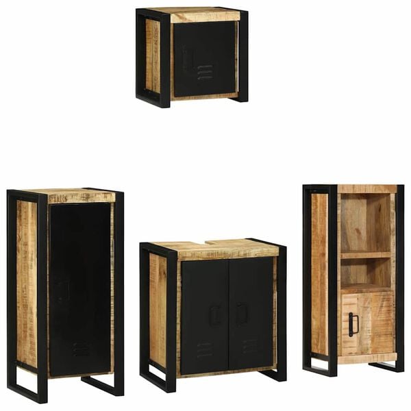 vidaXL Bathroom Furniture Set 4 pcs Brown and Black Solid Mango Wood