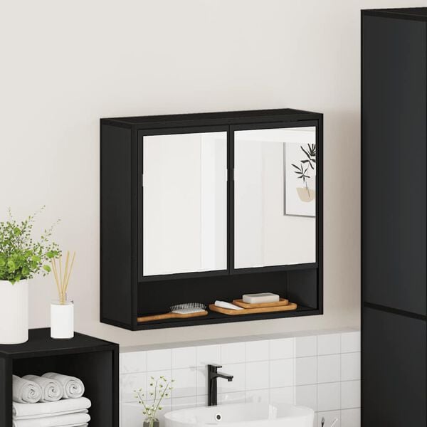vidaXL Bathroom Mirror Cabinet Black 65x20x60 cm Engineered Wood