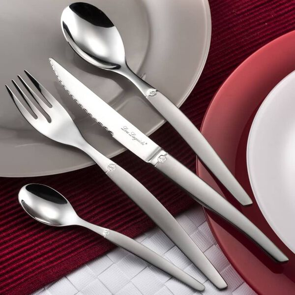 Lou Laguiole 24 Piece Cutlery Set Jet Satin Silver