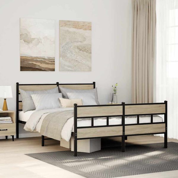 vidaXL Metal Bed Frame without Mattress Sonoma Oak 140x190 cm
