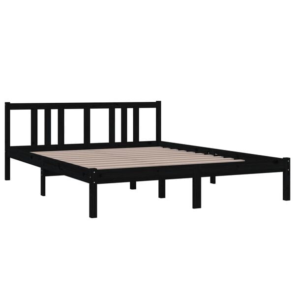 vidaXL Bed Frame without Mattress Black Solid Wood 150x200 cm King Size King Size
