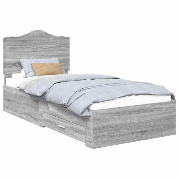 vidaXL Bed Frame with Drawer Grey Sonoma 100 x 200 cm Engineered Wood