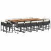 vidaXL 15 Piece Garden Dining Set with Cushions Black Poly Rattan