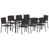 vidaXL Garden Dining Set with Cushion 9 pcs Black Poly Rattan