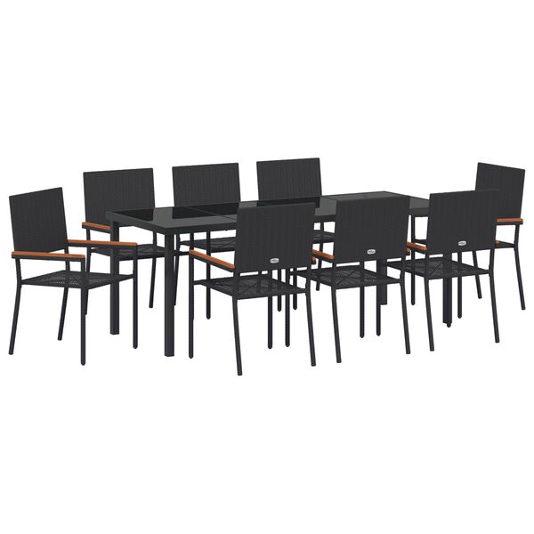 vidaXL Garden Dining Set with Cushion 9 pcs Black Poly Rattan