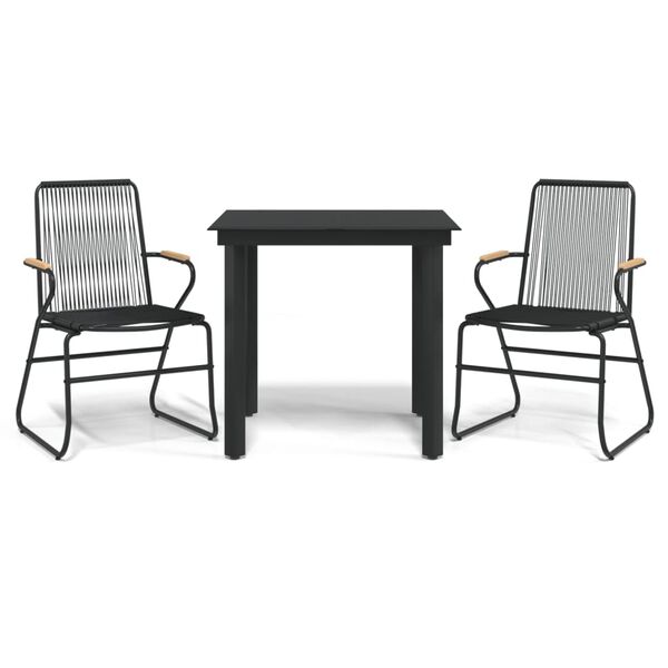 vidaXL 3 Piece Garden Dining Set Black PVC Rattan