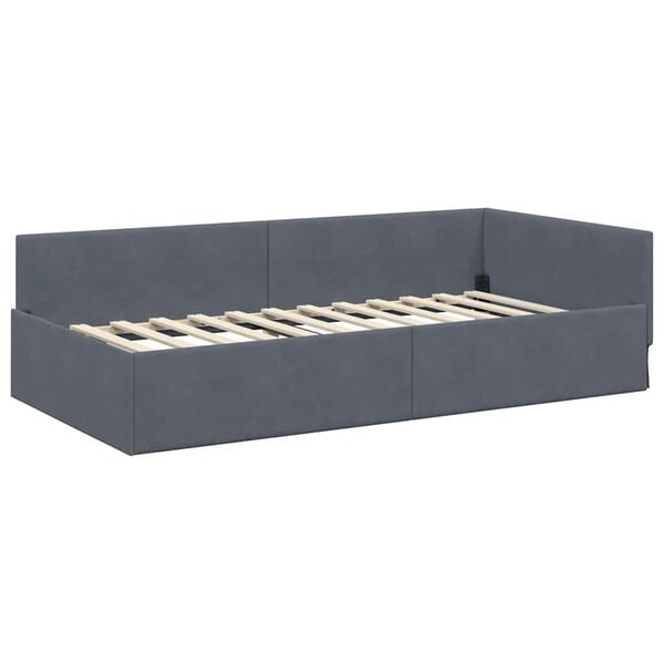 vidaXL Corner Bed Frame with Headboard Dark Grey 80 cm x 200 cm Velvet