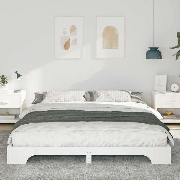 vidaXL Bed Frame White 200 x 210 cm Solid Pine Wood