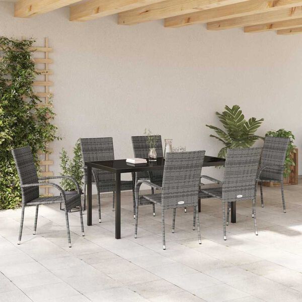 vidaXL Garden Dining Set 7 pcs Grey Powder-Coated Steel