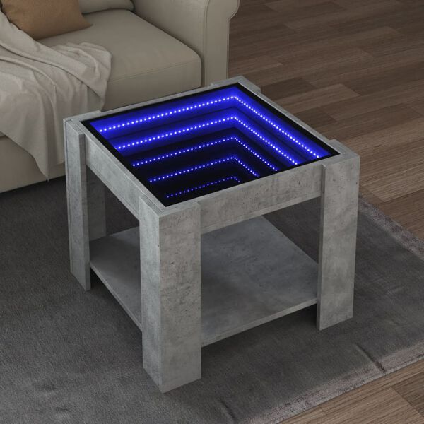 vidaXL Coffee Table with LED Concrete Grey 53x53x45 cm Engineered Wood
