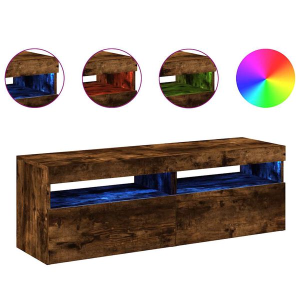 vidaXL TV Cabinets 2 pcs with LED Lights Smoked Oak 60x35x40 cm