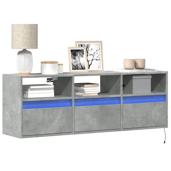 vidaXL TV Wall Cabinet with LED Lights Concrete Grey 130x31x45 cm