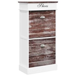 vidaXL Shoe Cabinet | Brown and White | Paulownia Wood | Medium | Shoe Cabinet