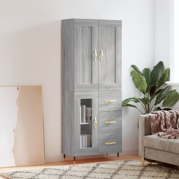 vidaXL Highboard Grey Sonoma 69.5x34x180 cm Engineered Wood