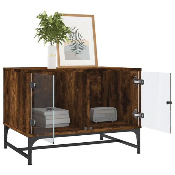 vidaXL Coffee Table with Glass Doors Smoked Oak 68.5x50x50 cm